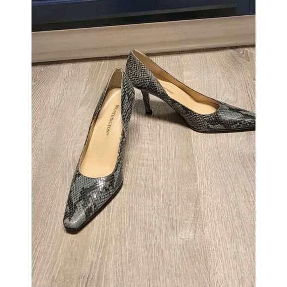 Worthington Leather Black & Gray Snake Skin Print Heels‎  - Size 7M - Picture 3 of 12